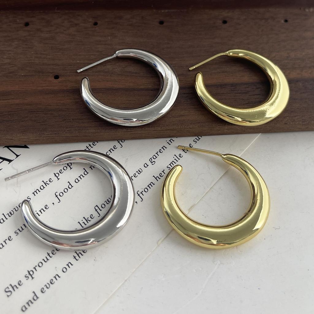 925 Sterling Silver Vintage Earrings For Women Simple Big Moon Shape Earring Jewelry Prevent Allergy Party Accessories Gift