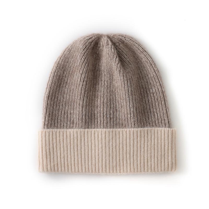Cashmere Autumn and Winter New Style Women's High End Color Blocked Striped Warm Fashion Knitted Casual Toe Head Cuff Hat