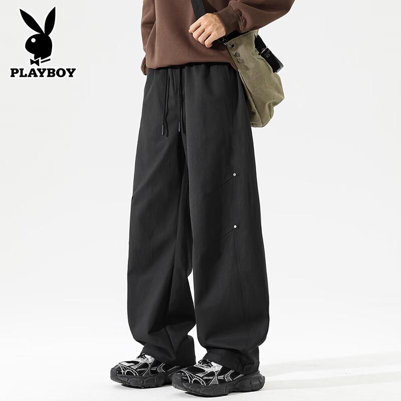 PLAYBOY Men's Loose Straight-Leg Wide-Leg Casual Pants