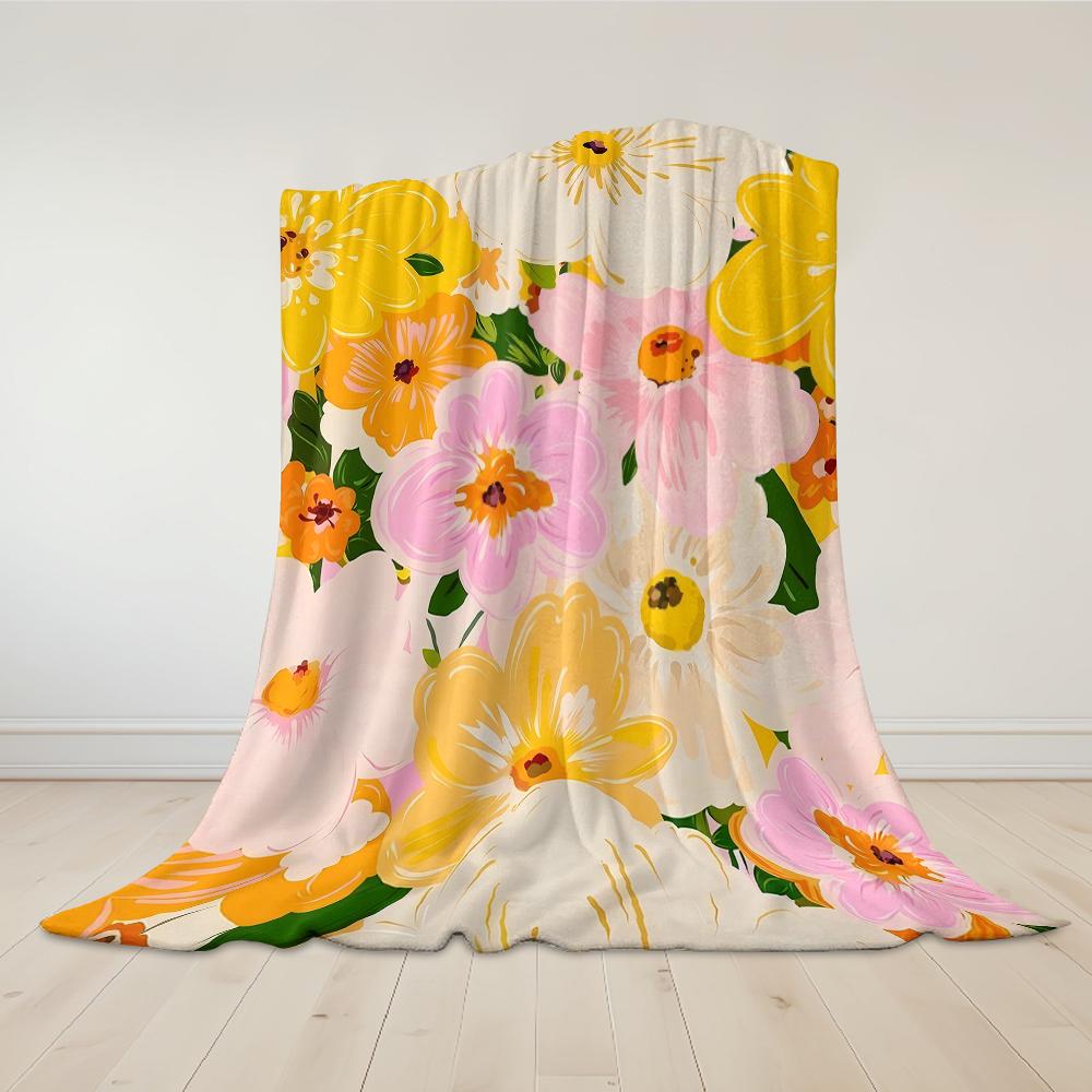 Sunny Floral Burst Flannel Blanket Warm Soft Halloween Christmas Couch Warm Cozy Decorative Decor Gift for All Season