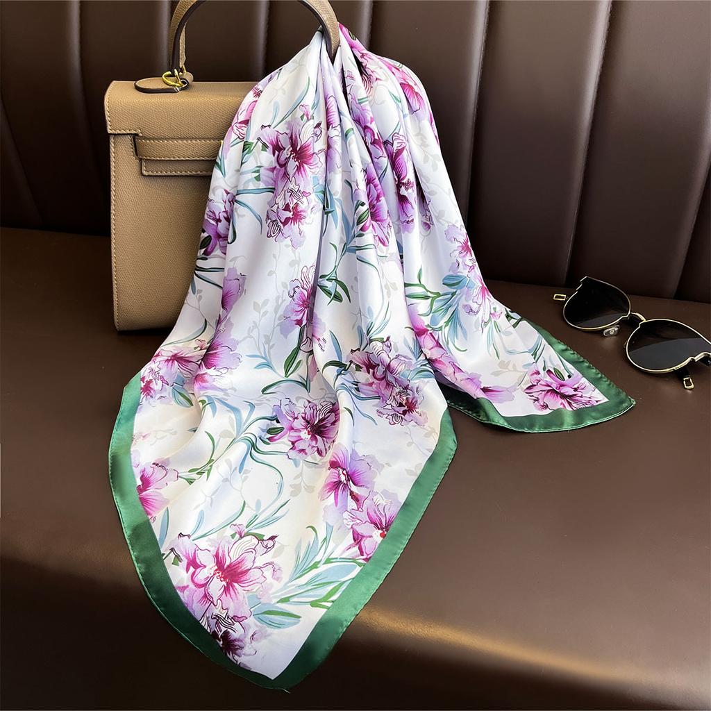 Imitation Silk Scarf For Women SpringSummer Chain Print Square Scarf Decoration Bandanna Neckerchief Luxury Headband Hijab
