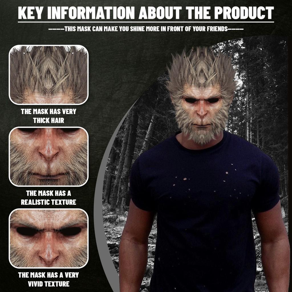 Einzigartige Black Myth Wukong Maske Verspieltes Affenkopfstück für Halloween Cosplay-Events
