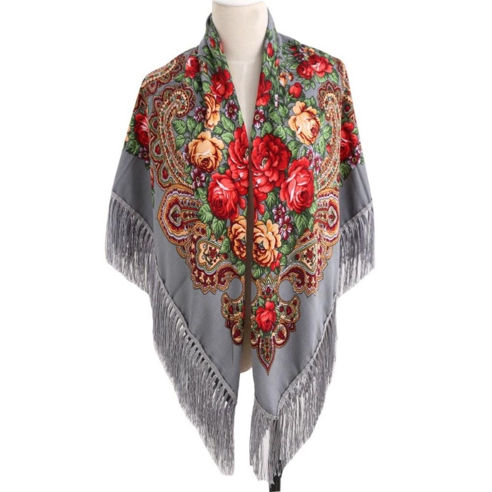 Tassel Fringe Floral Scarf Soft Tassel Scarf Fashion Square Wrap Women