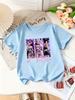Girls K-POP Halloween Demon Idol Print Short Sleeve T-Shirt Cute Cartoon Graphic Tee Kids Summer Casual Top
