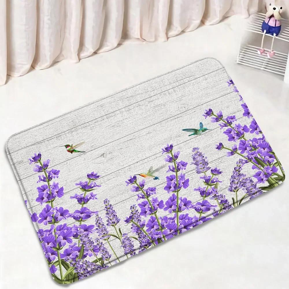 Purple Lavender Bath Mat Set Nature Flowers Plants Butterfly Modern Home Carpet Bathroom Decor Non-Slip Rugs Toilet Lid Cover
