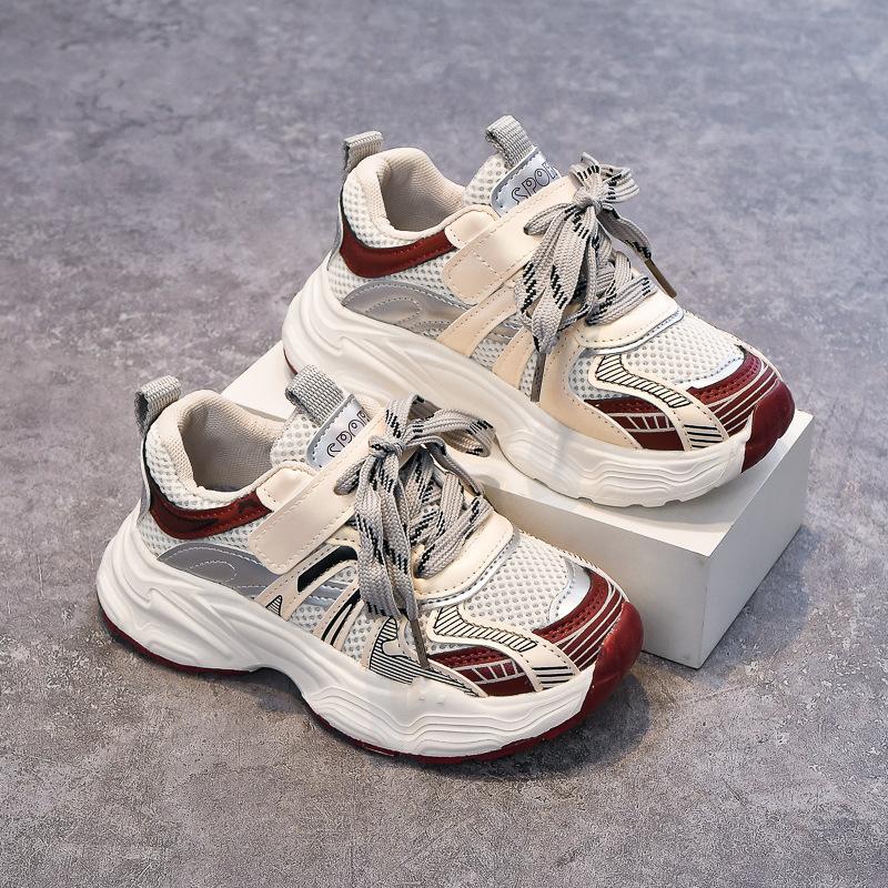 2026Early Spring Non-slip Dad Shoes for Boys and Girls, Versatile Running Shoes for Young, Middle, and Older Children, Low-top Striped Double-mesh