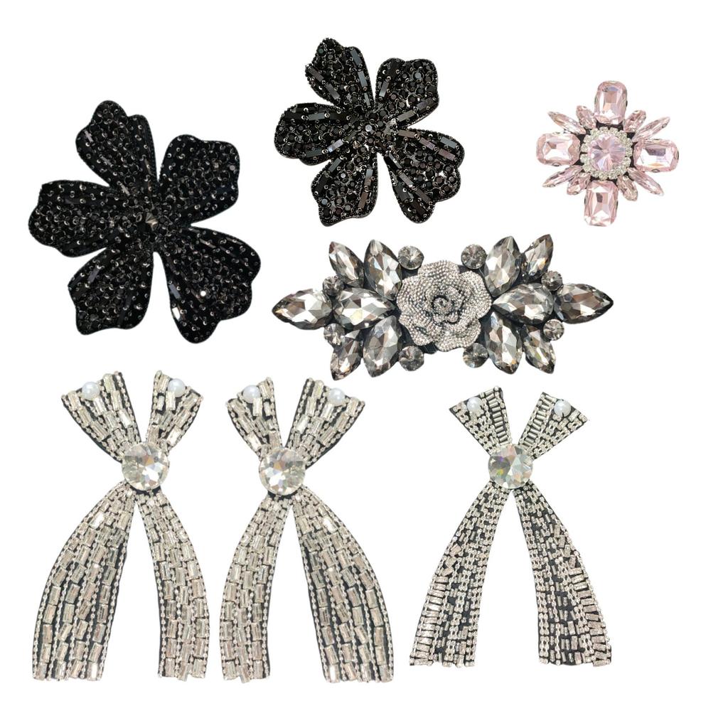 Elegant Bow & Diamond Chain Skirt with Embroidered Patch Accessory