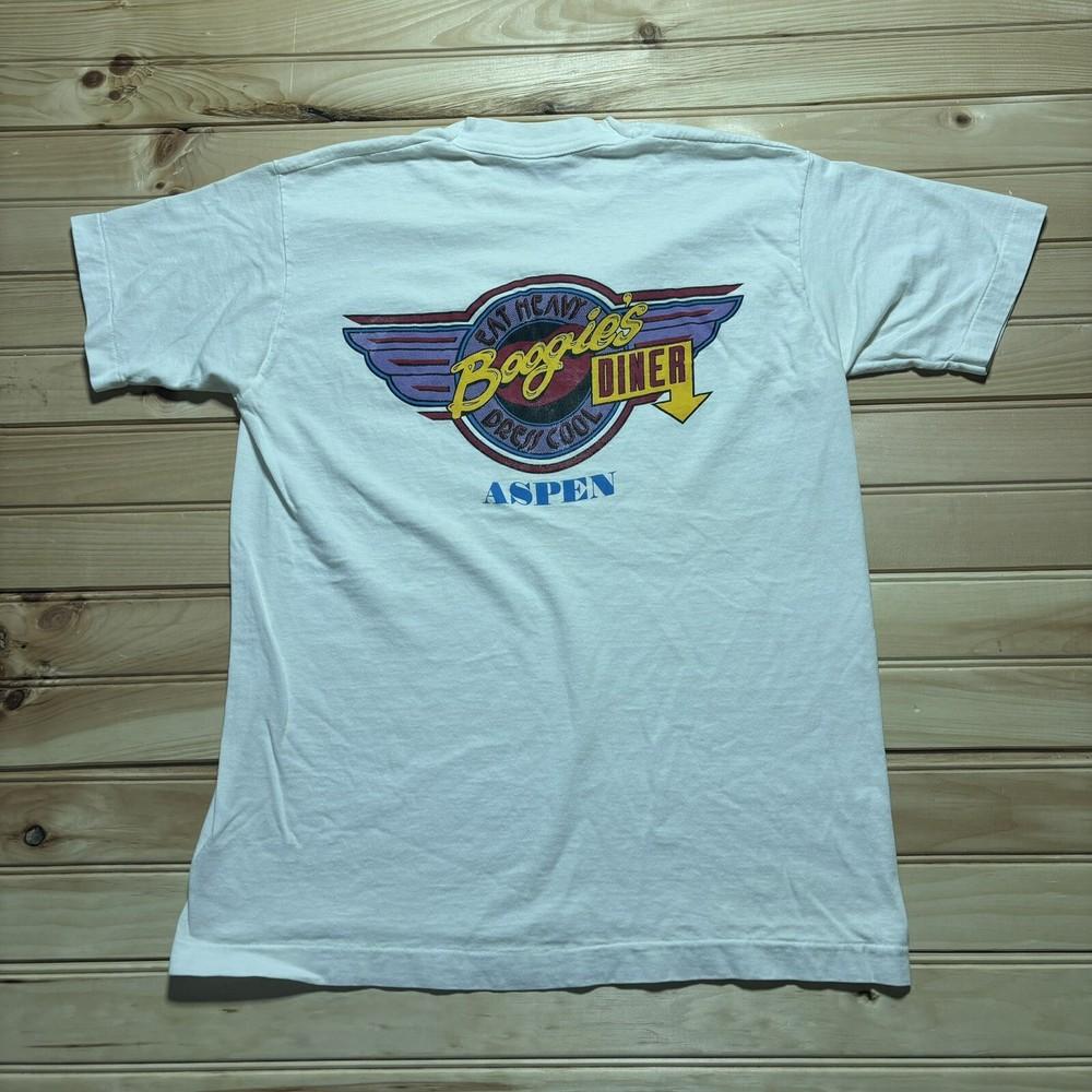

Vintage 90s Boogies Diner Aspen Eat Heavy Dress Cool Single Stitch Shirt Size M Unisex T-Shirt S