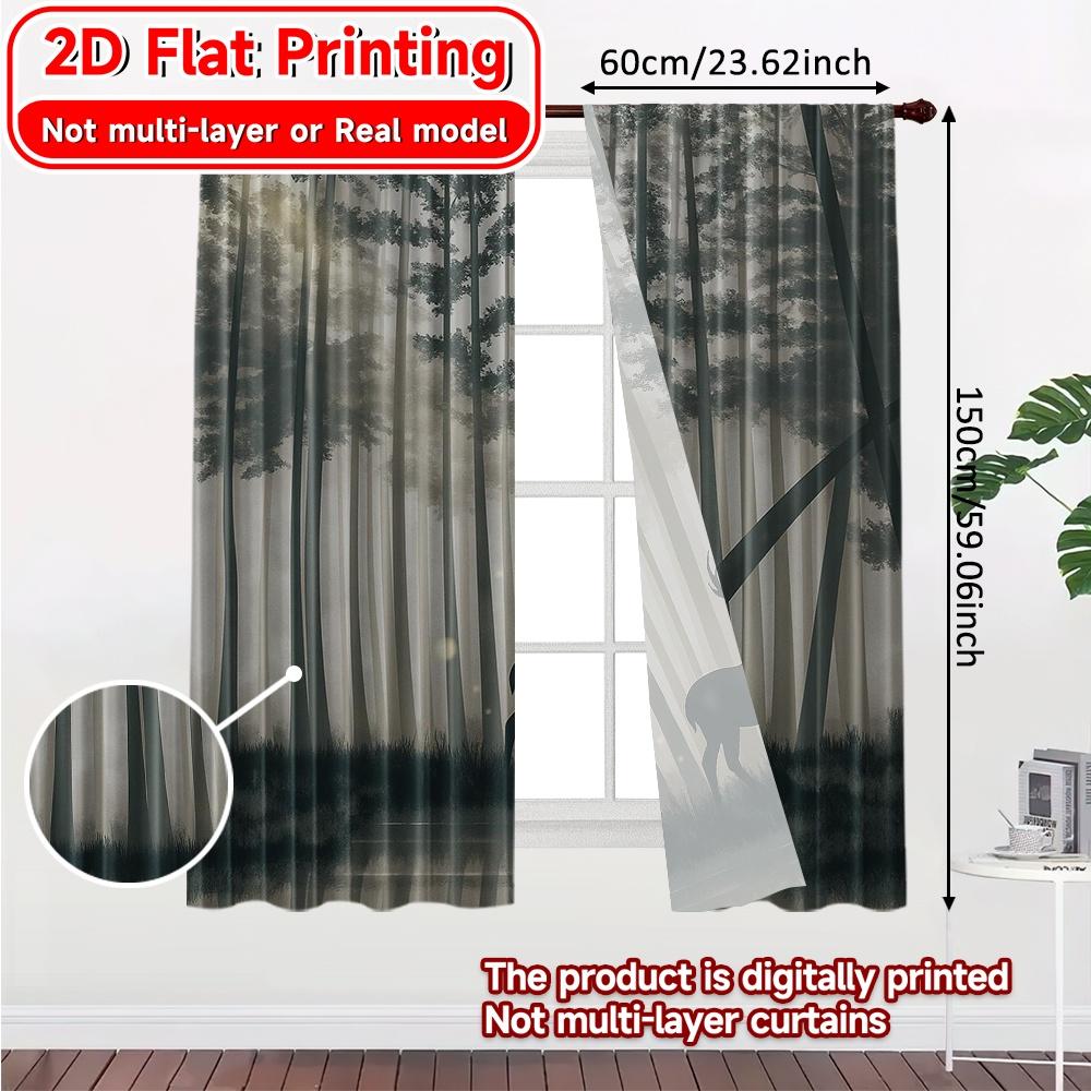 2pcs   2D FLAT PRINTING Curtains (Without Rod) Forest Majesty Popular Curtains&Drapes Festival Versatile Fabric Curtains