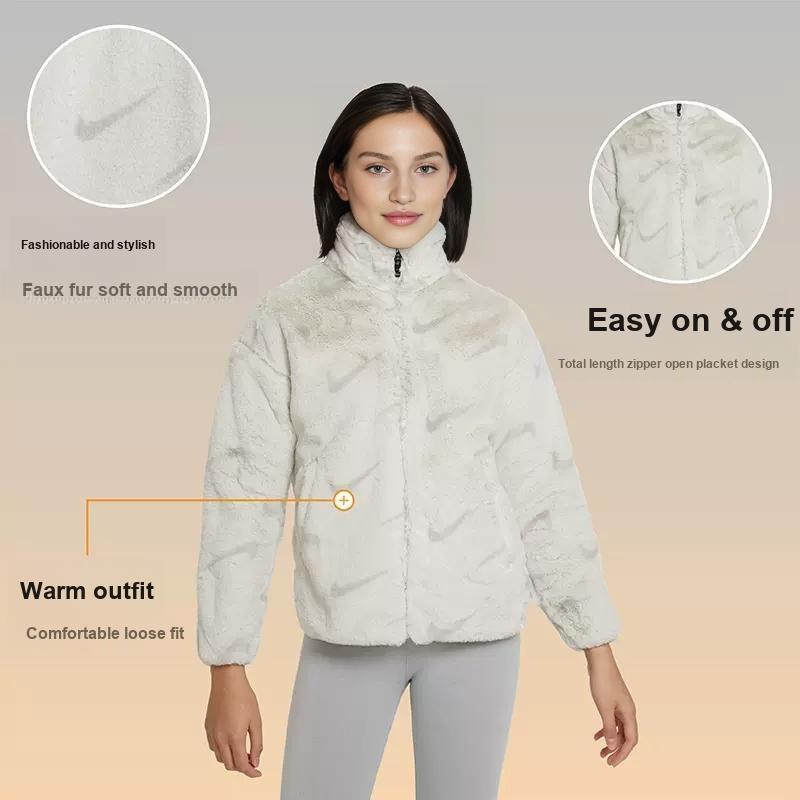 Nike Jacket FW22 Sportswear Logo Pattern Plush Stand Collar Kids Jackets Light-Bone DV3252072