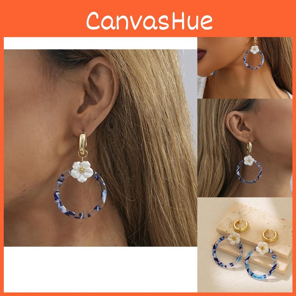 Flower Geometric Modern Circle Earrings Trendy Blue Alloy Womens Accessories