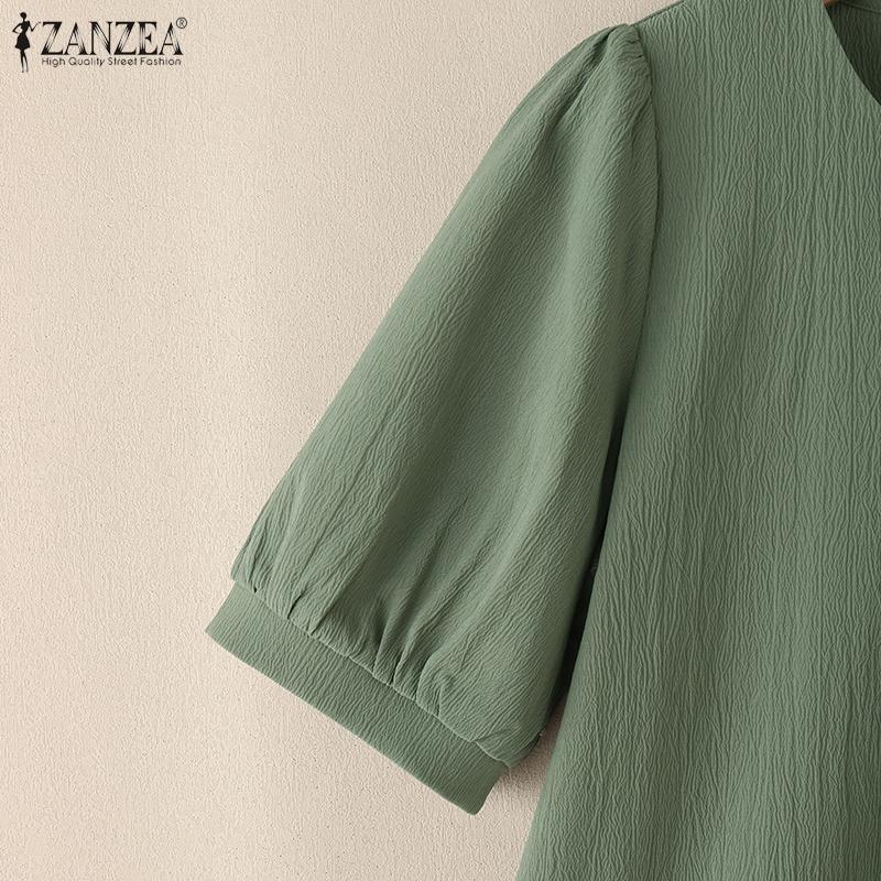 ZANZEA Women Casual Round Neck Summer Short Sleeve Blouse