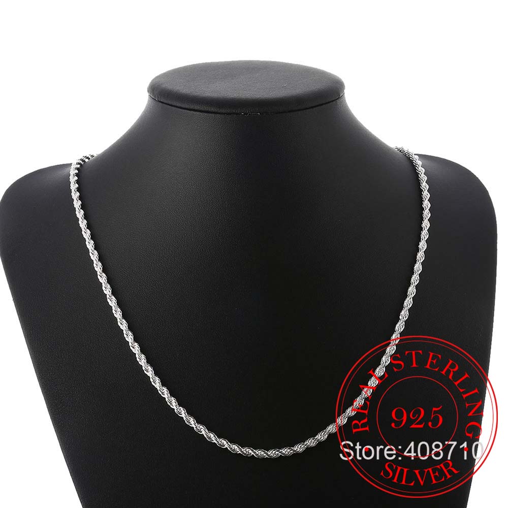 4mm Twisted Chain 925 Sterling Silver Necklace Pendant for Women Men Vintage Jewelry Hot Sale