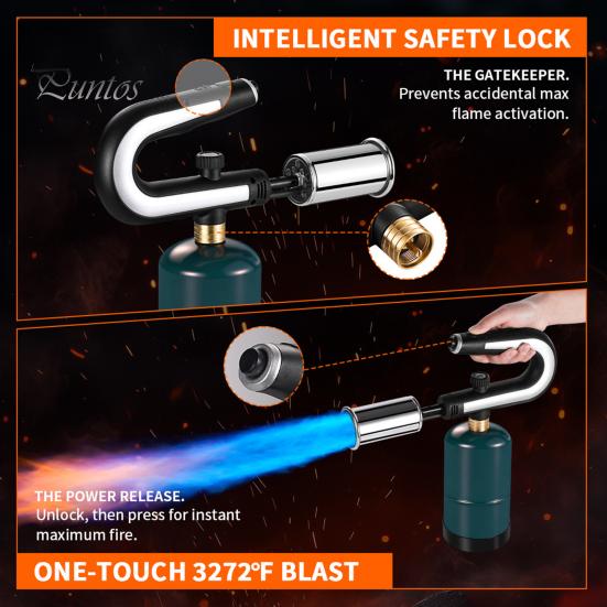 Cooking Torch Adjustable Outdoor Propane Torch, Handheld Flame Thrower Campfire Charcoal Starter, Safety Lock for BBQ, Grill, Searing Steak, Sous Vide