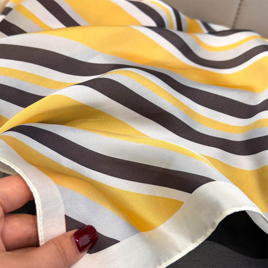 Spring women's sunscreen silk scarf travel outer shawl new high-end scarf geometric stripe printing square scarf
