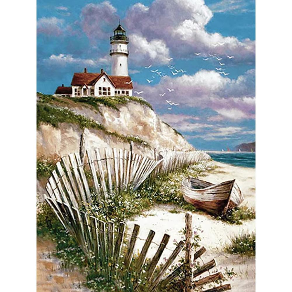 5D DIY Diamond Painting Sea Scenery Architecture Diamond Embroidery Painting Full Round Diamond Mosaic DIY Home Decor Gifts