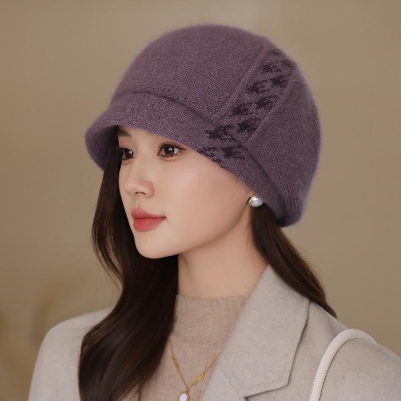 Autumn and Winter Temperament Elegant Mother Hat Women Versatile Middle-aged Elderly Knitted Wool Hat Windproof Ear Protection Beret
