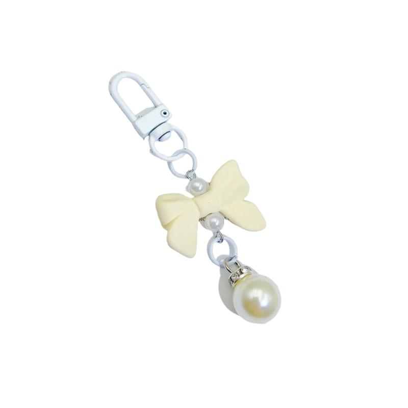 Plastic Acrylic Shimmering Bowknot Pearls Phone Charm Short Pendant Cellphone Detailing Jewelry Lanyard Strap Decoration