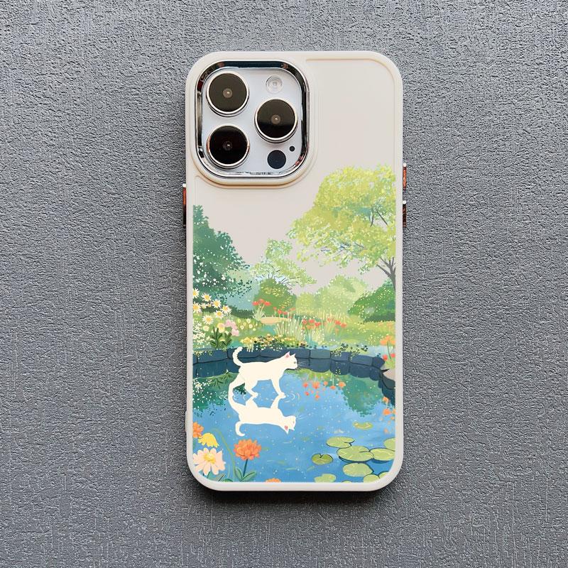 Flower Tree Kitten Silicone Phone Case For iPhone 12 11 Pro Max 16 15 14 13 Pro Max Plus X XR XS 7 8 Plus SE2 Shockproof Covers