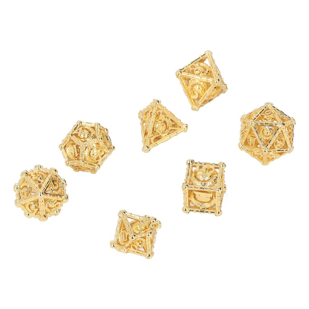 7pcs Dice Set Hollow Out Exquisite Carved Keep Balance Copper Polyhedral Dice Set for Board Games