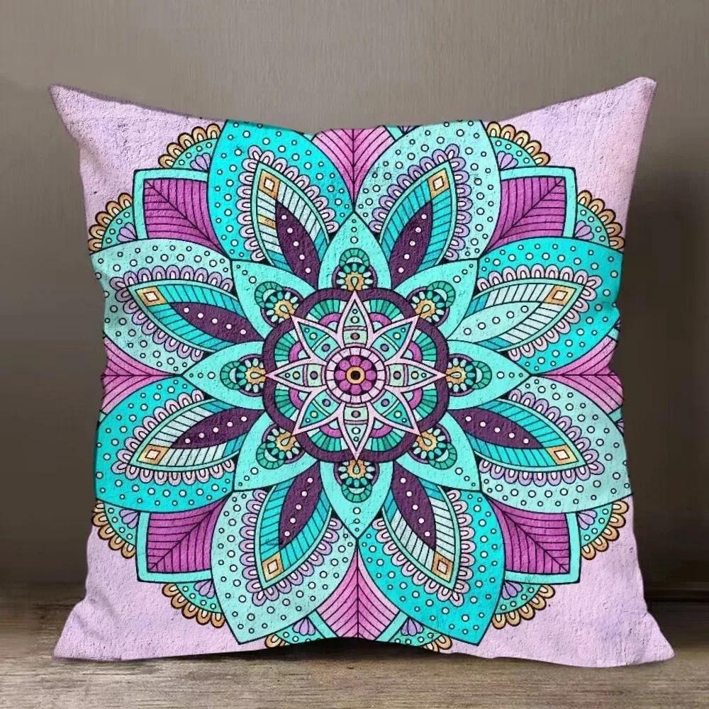 Home Decor Colorful Mandala Patterned Decorative Pillow Covers Pattern Cushion Cover Suitable For Sofa Bedroom Car Pillow Cover