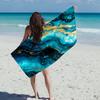 Donkerblauw Marmerprint Strandlaken – Lichtgewicht, Sneldrogend, Super Absorberend Polyester voor Sport, Reizen & Buitengebruik