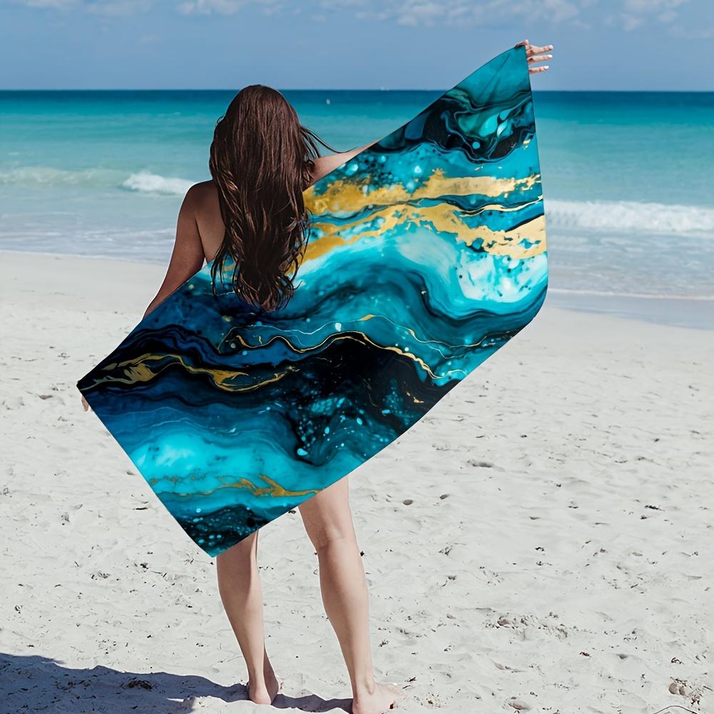Donkerblauw Marmerprint Strandlaken – Lichtgewicht, Sneldrogend, Super Absorberend Polyester voor Sport, Reizen & Buitengebruik