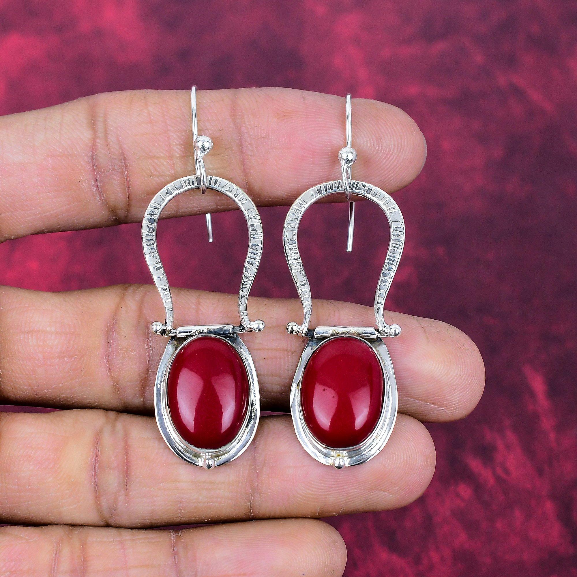 

Red Coral Earrings, 925 Solid Sterling Silver Earrings Handmade Gemstone Nepali Jewelry, Gifts For Wife Brand New Earrings 2.63 Inches