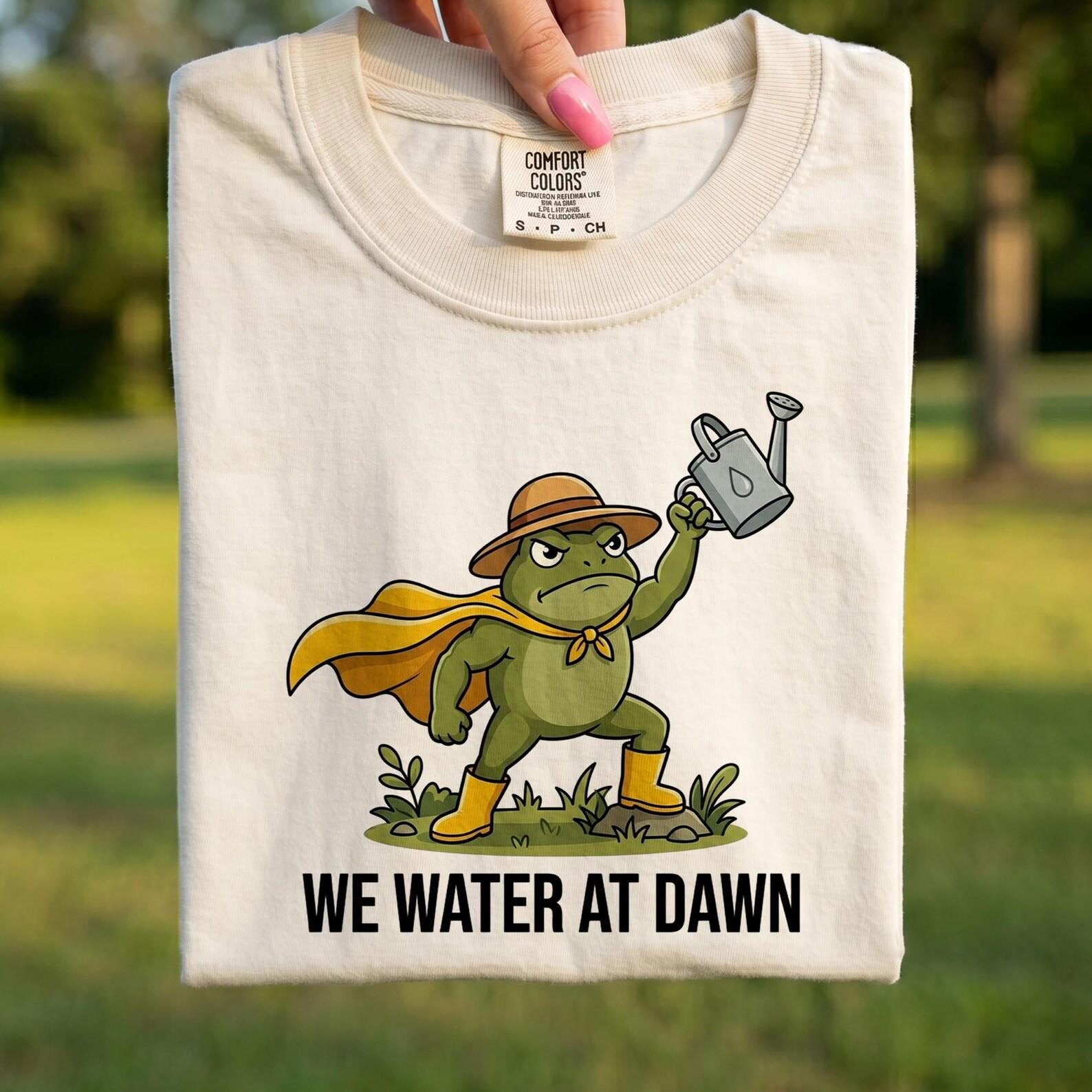 Comfort Colors® - We Water At Dawn Shirt, Funny Frog Gardening Tee, Cute Plant Lover Gift, Sarcastic Garden Humor Graphic T-Shirt XL