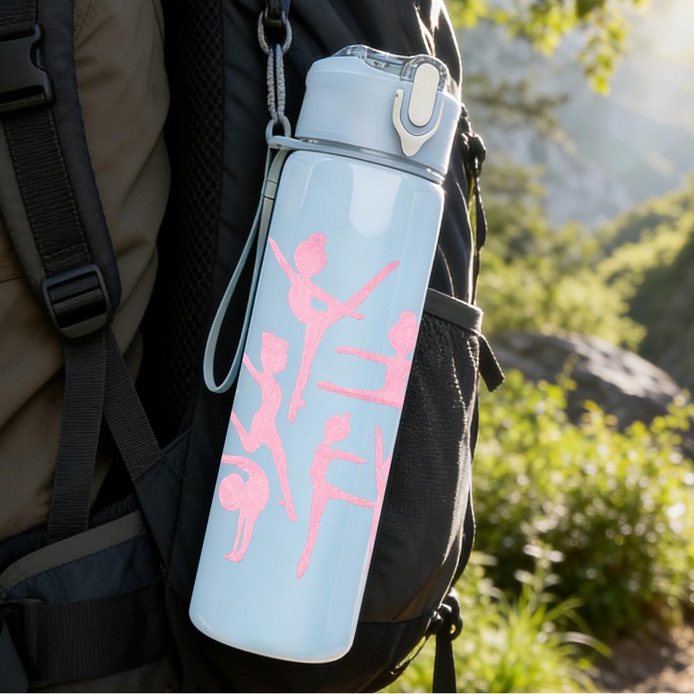 1PC Pink Abstract Line Art 750ml Color Plastic Sports Water Bottle Leakproof Flip Straw Lid Suitable for Sports Office Home Use