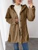 2025 Autumn/Winter Women's Warm Plush Hooded Cardigan - Button-Up Solid Color Coat