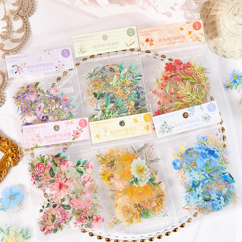 1-6Pcs/Bag Aesthetic Flower Stickers Pack Fresh Plant Hand Account Diy Material Decorative Stationery Stickers