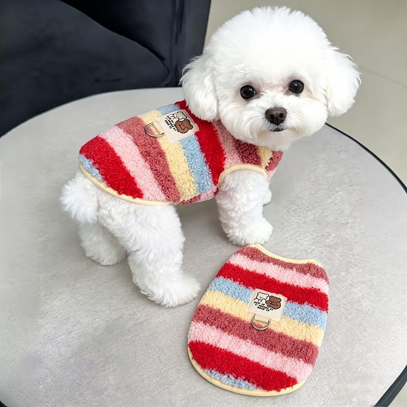 Dog Fleece Clothes Autumn and Winter Rainbow Candy Striped Than Bear Cat Teddy Small Dog Warm Pet Vest