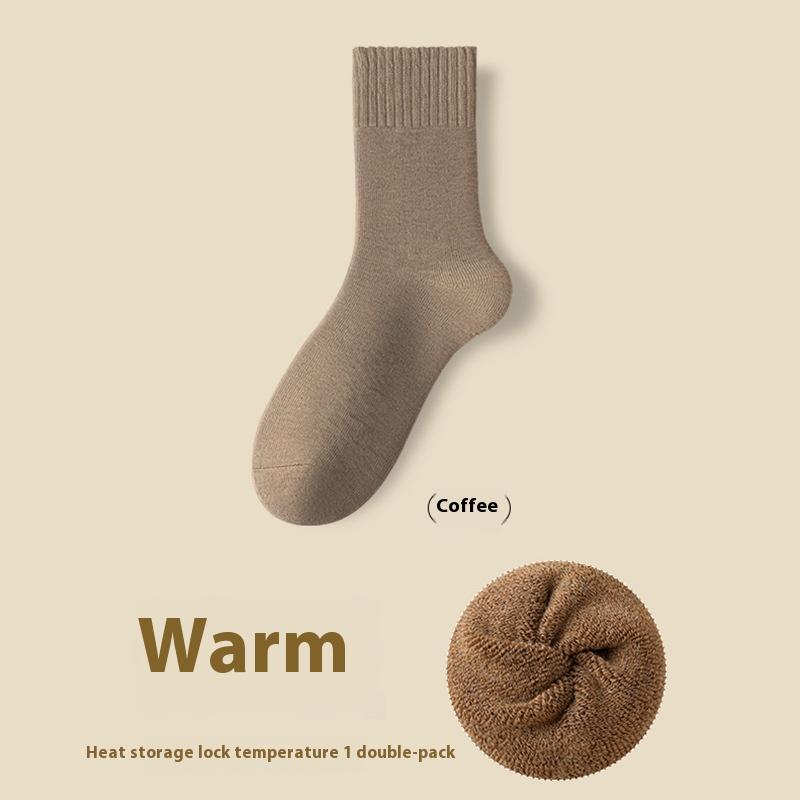 Terry Socks Women's Mid-calf Length Socks Autumn and Winter Fleece-lined Thickened Warm Stockings Floor Socks Boneless Sewing Home Socks Heat Storage