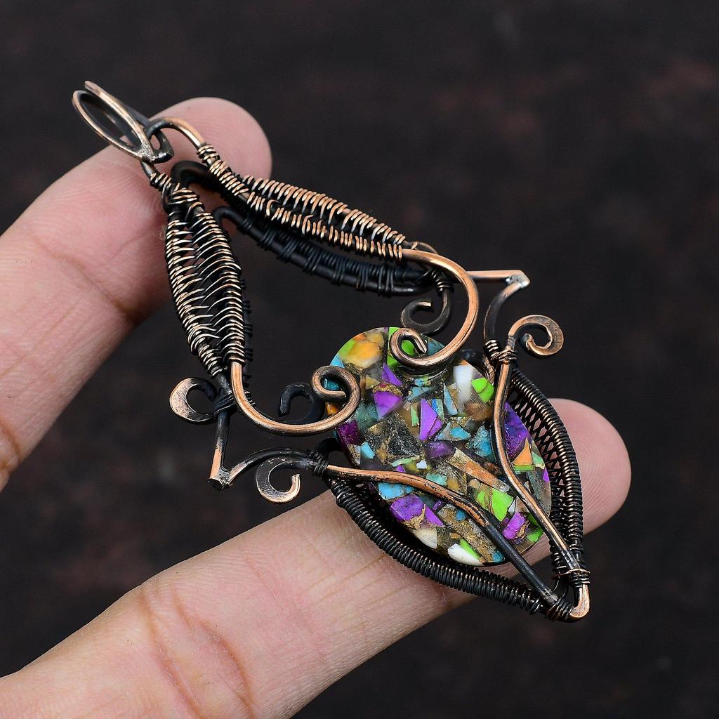 Pandantiv Fiesta Turcoaz Kingman Multi Pandantiv Turcoaz Cupru Pandantiv Înfășurat în Sârmă de Cupru Bijuterii cu Pietre Prețioase Pandantiv Făcut Manual Bijuterii din Cupru