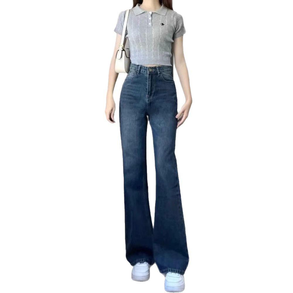 Women's Non-Clingy Fleece-Lined High-Waisted Slimming Flare Jeans for Autumn/Winter - Wide-Leg, Hip-Covering Style.
