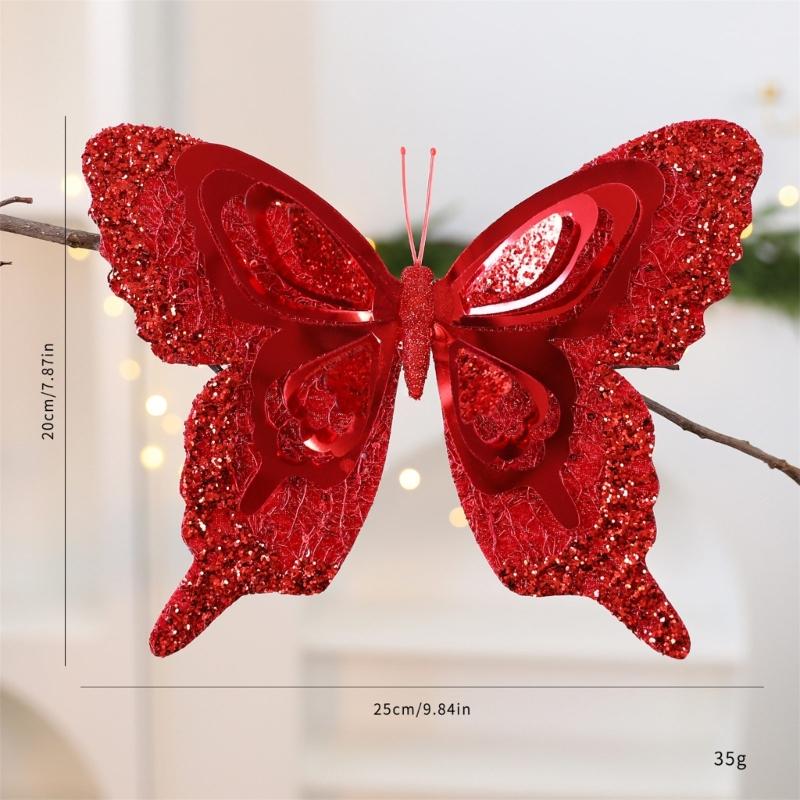 Shatterproof Sequins Butterfly Decorations For Christmas Tree 25Cm Glittering Wing Indoor Outdoor Festival Party Supplies