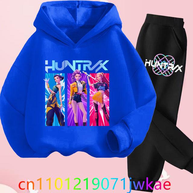 Teen KPop Demon Hunters Hoodies+Pants Sets Boys Girls Korean Anime Movie Hoody Fashion Long Sleeve Kids Hooded Sports Suits
