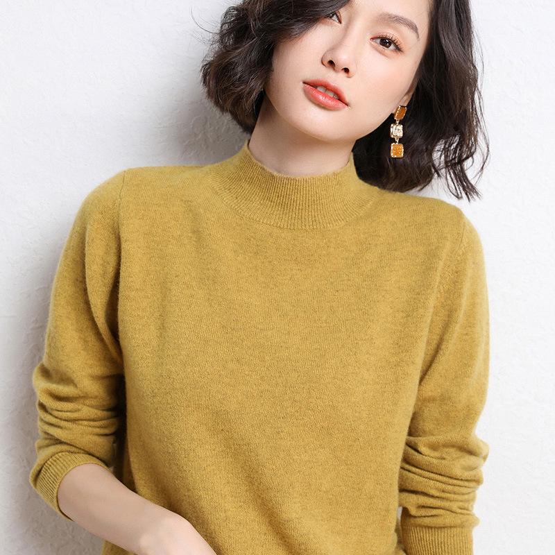 Women's Loose Knit Half Turtleneck Sweater - Long-Sleeve, Large Size Pullover for Autumn & Winter.