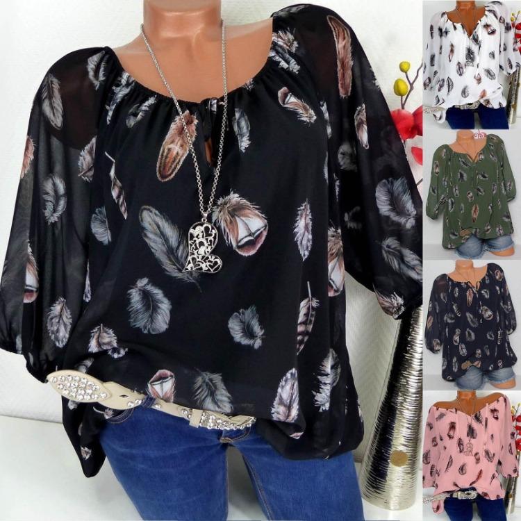 Women's Casual V Neck Flowy Printed Pullover T-Shirt Half Sleeve Top Fashion Qunide