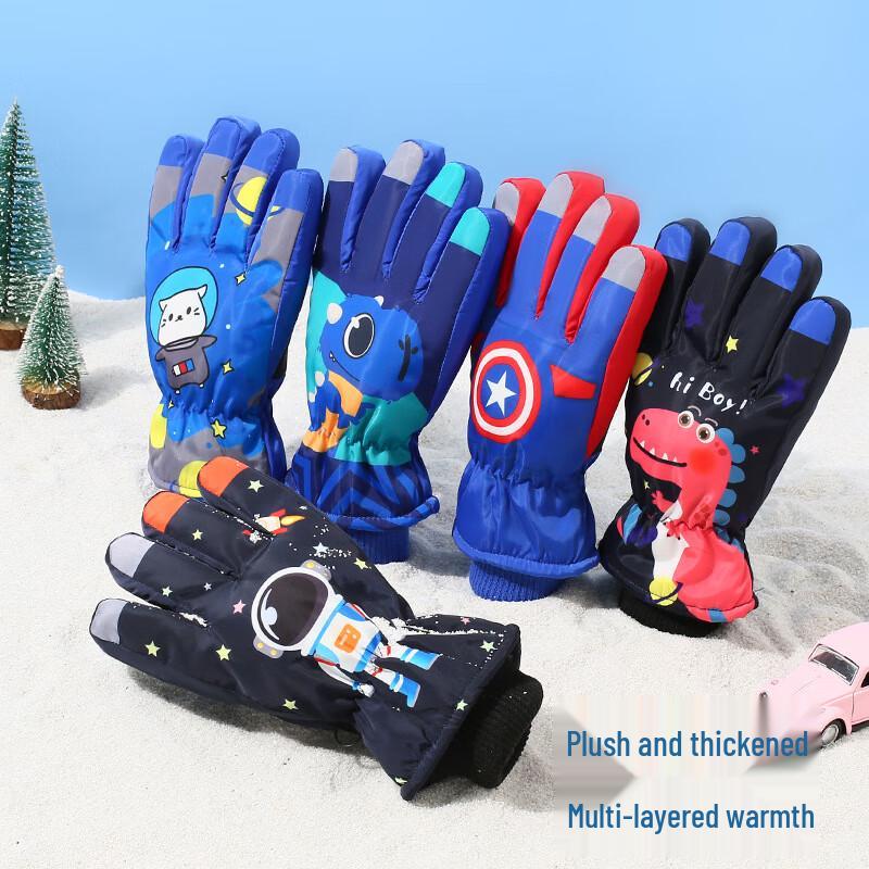 Snowpower Warm Fleece-Lined Ski Gloves for Youth (Astronaut Design)