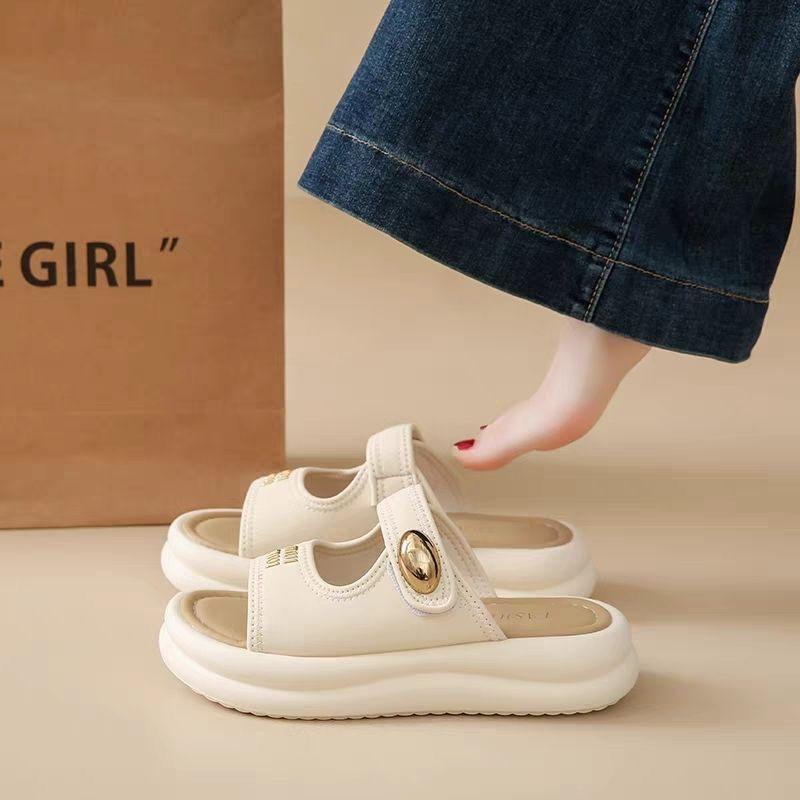Non-slip Thick-soled Slippers for Women's Outerwear 2025 Summer New Models with Skirts Casual Versatile Beach Soft-soled One-word Sandals
