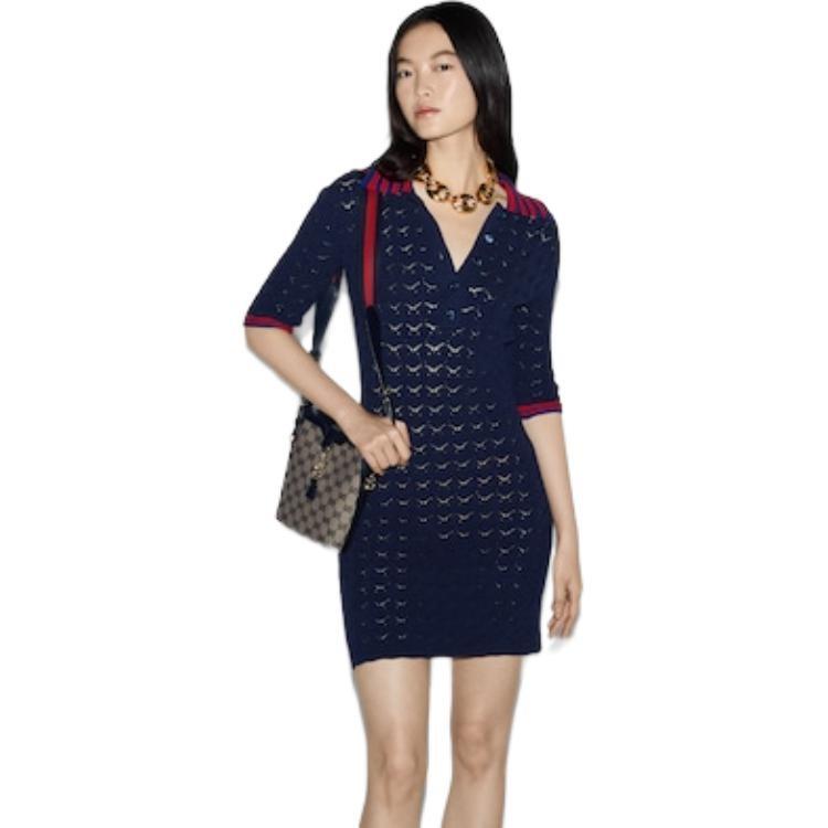 (WMNS) Gucci Cotton Lace Polo Dress 'Dark Blue' Women's 792041-XKD4C-4735