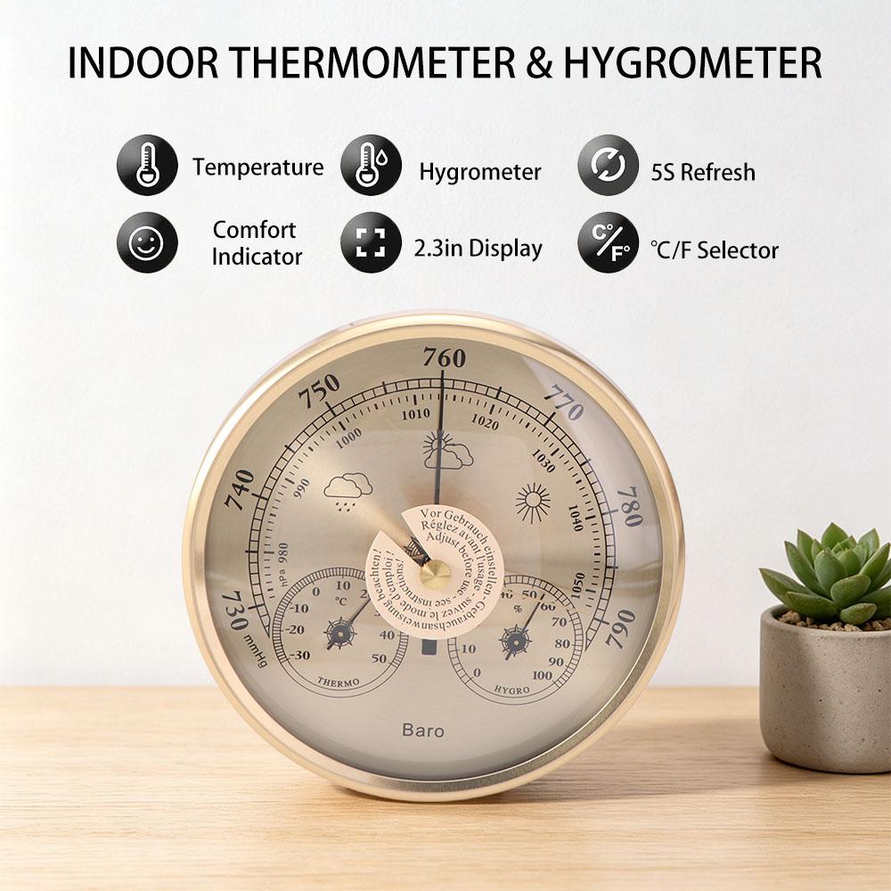 Large Display Barometer Thermometer Hygrometer Temperature and Humidity Gauge Indoor/Outdoor Use