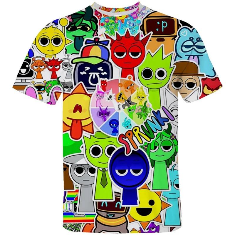 Girls Boys Sprunki Clothes Kids O-neck Short Sleeve Tees Toddler Cute Cartoon T-shirt Children's 3D Print Summer Casual T Shir