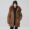 Pie overcome women's winter new waist and thin hooded big fur collar plush thickened short jacket padded jacket