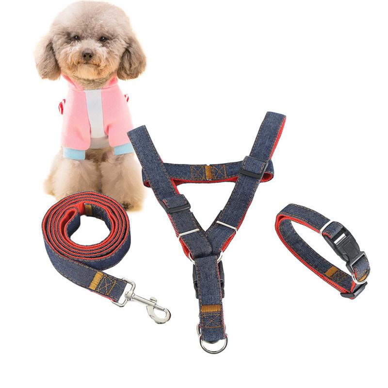 Dog Traction Rope Set Chest Harness Leash for Training Walking Control Gentle Pull Prevention Neck Safe Pet Supplies Red S