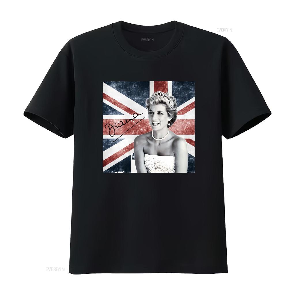 New Popular Princess Diana Lady Funny T Shirt White Men All Size British Flag Design Vintage Washed Slightly Designer Clothes