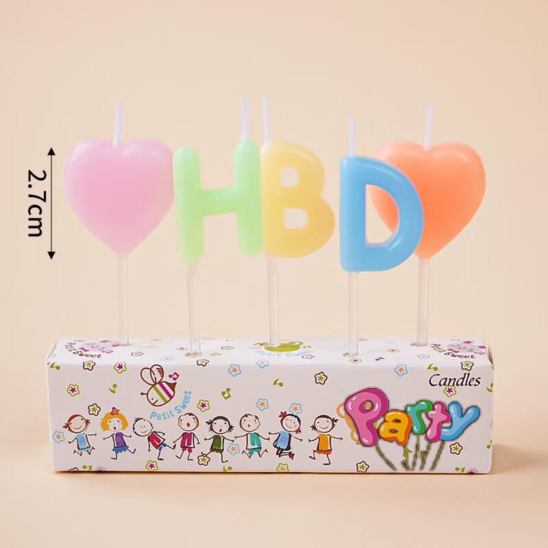 Ins Style Colorful HBD Heart Birthday Candle