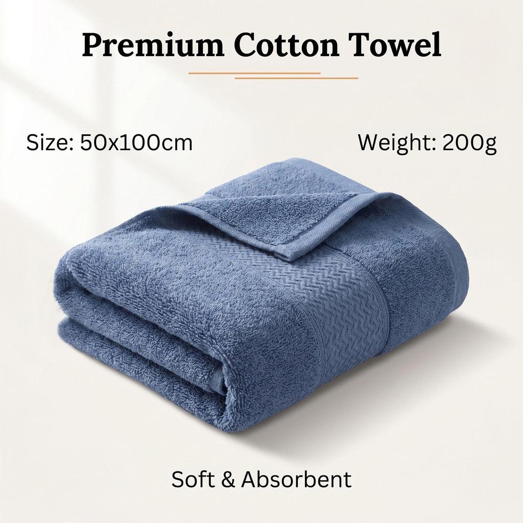 Antibacterial Pure Cotton Bath Towel 50x100cm - Absorbent, Soft, Adult Size